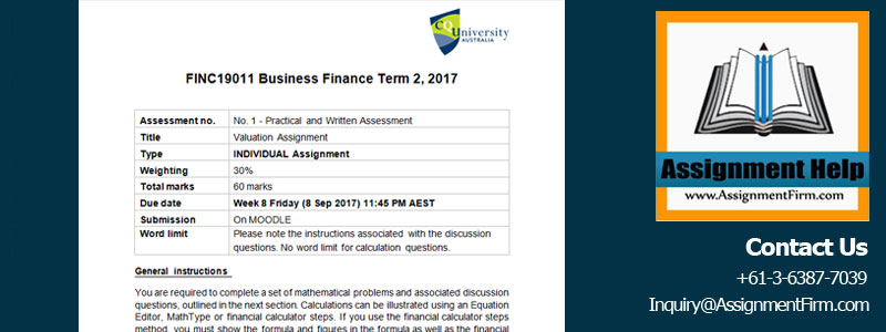 Question FINC19011 - Business Finance : Valuation Assignment Questions 1 FINC19011 Business Finance